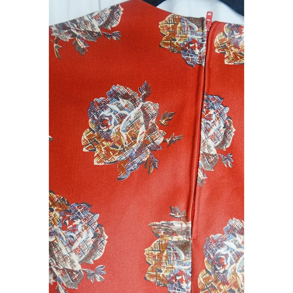 Vintage Womens Boho Blouse Red Top Sz Sm Floral Polyester Short Sleeve‎ Zipper